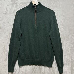 Neiman Marcus Men's L Green 1/4 Zip Sweater 100% Cashmere Long Sleeve Mock Neck